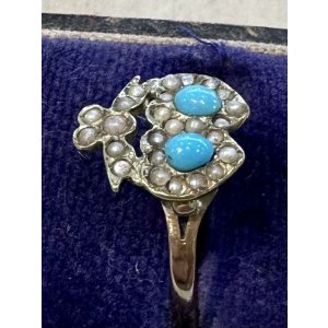 画像6: ダブルハートのターコイズ&パールリング