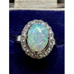 画像1: 七色に輝くオパール、ダイヤモンドリング