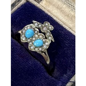 画像9: ダブルハートのターコイズ&パールリング