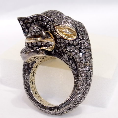 マハラジャの豪華なダイヤモンドの象リング♪ 1900年頃・指輪・9K
