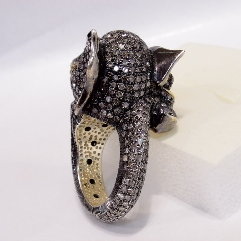 マハラジャの豪華なダイヤモンドの象リング♪　1900年頃・指輪・9K・ぞう