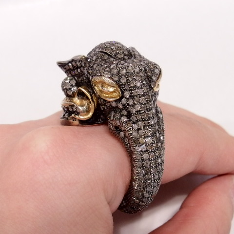 マハラジャの豪華なダイヤモンドの象リング♪　1900年頃・指輪・9K・ぞう